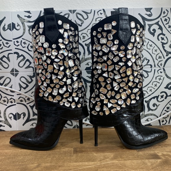 Azalea Wang LeBlanc Stiletto Jeweled Western Bootie - Picture 7 of 17